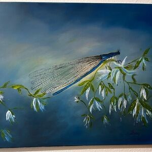 Original oil painting on canvas of a dragonfly. 16” x 20”. Unframed.